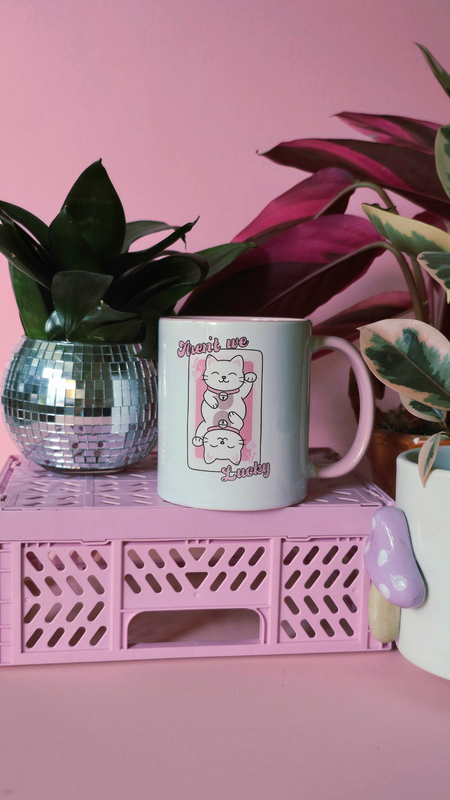 Lucky Cat Ceramic Pink Mug
