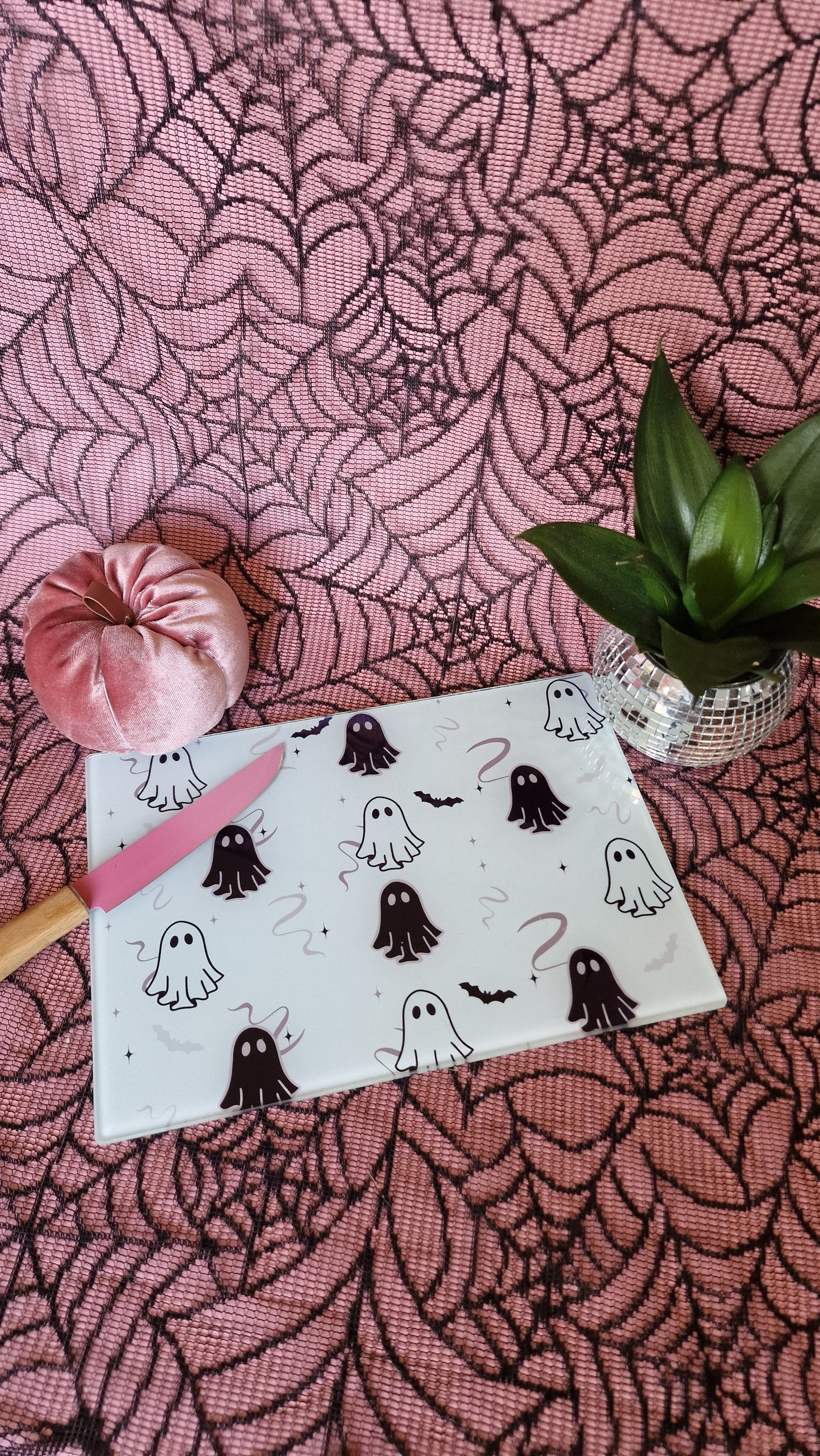 Monochrome Ghosties Glass Chopping Board