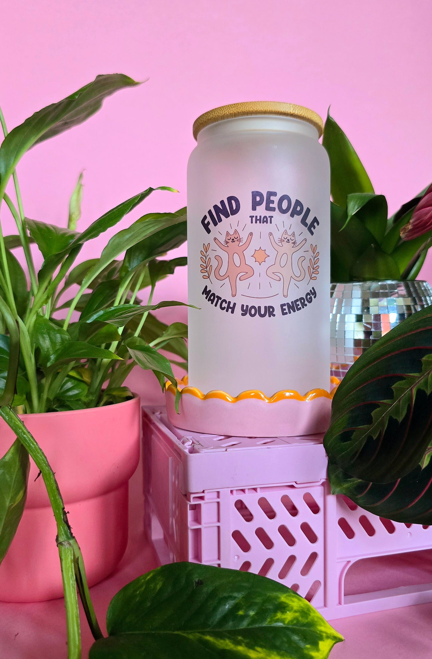 Cute Cat Find People That Match Your Vibe Glass Tumbler