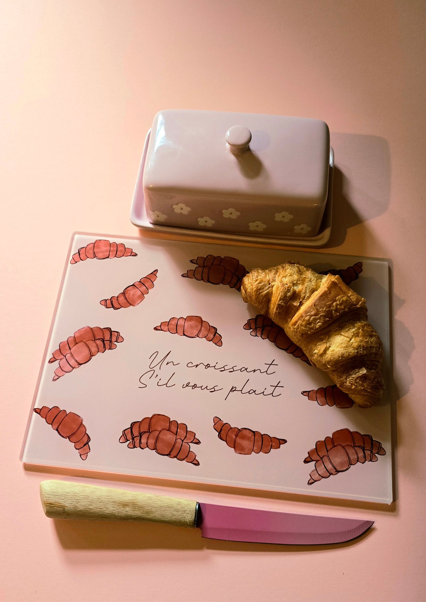 French Cute Croissant Glass Chopping Board
