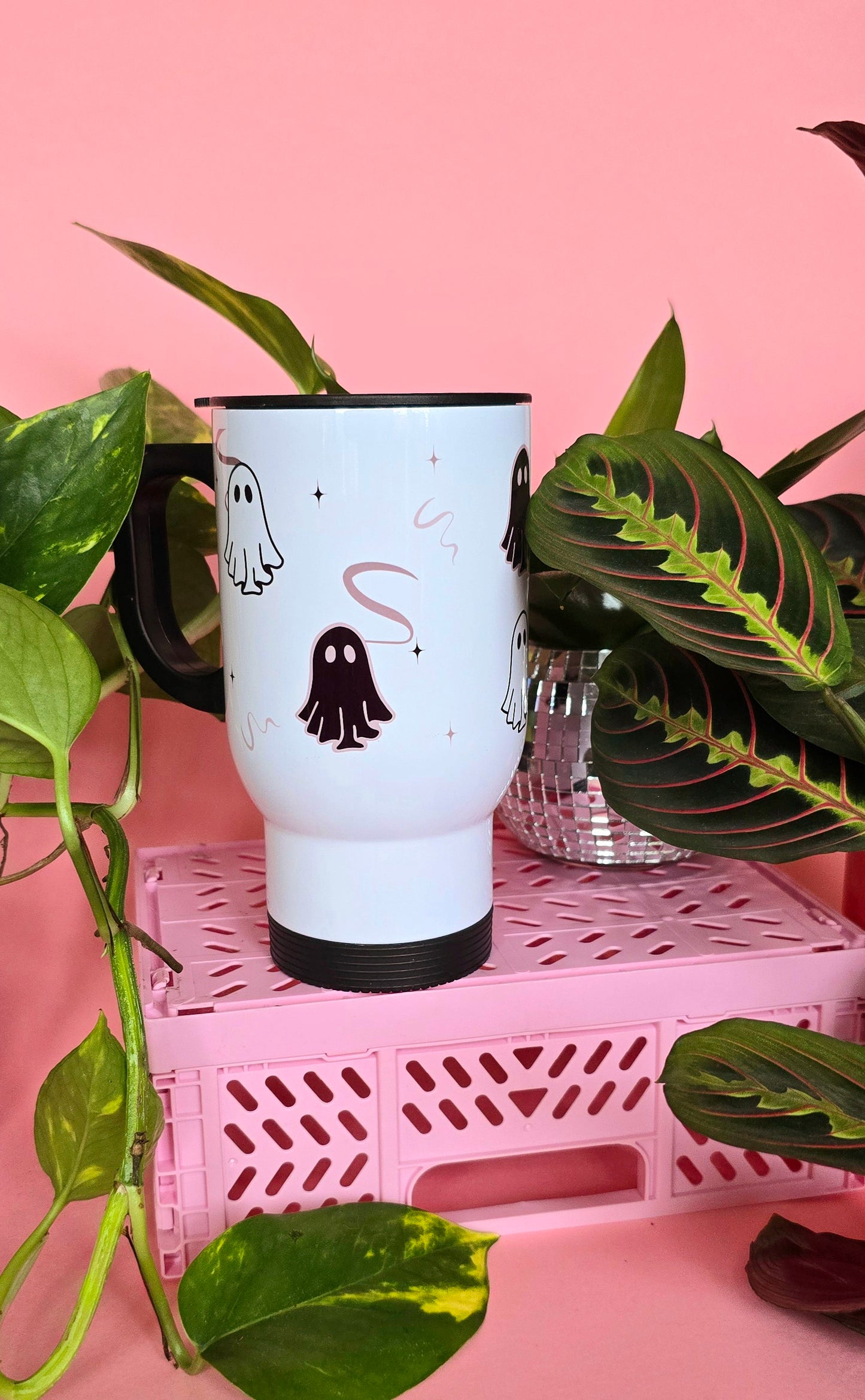 Monochrome Ghosties Travel Mug