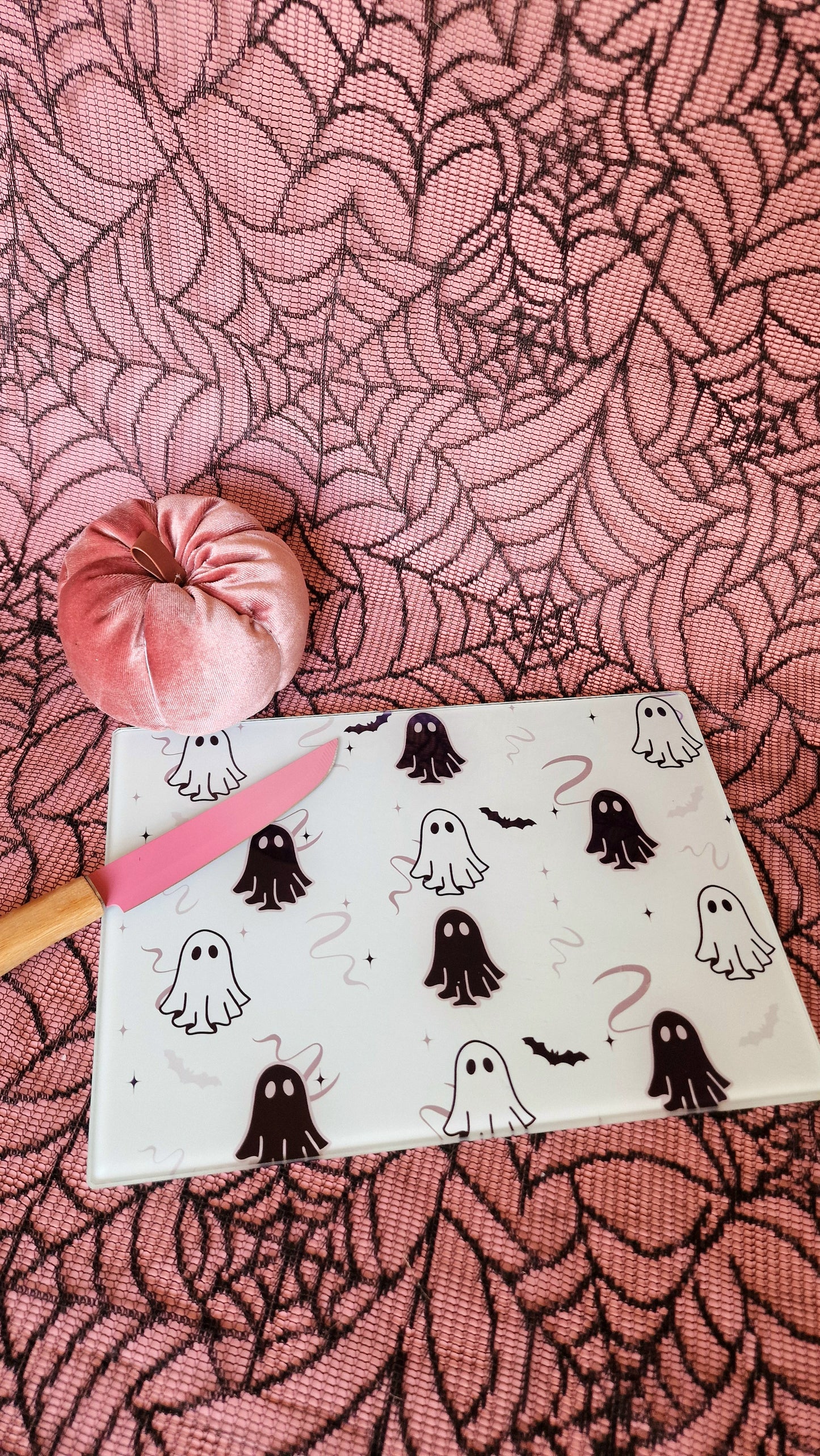 Monochrome Ghosties Glass Chopping Board