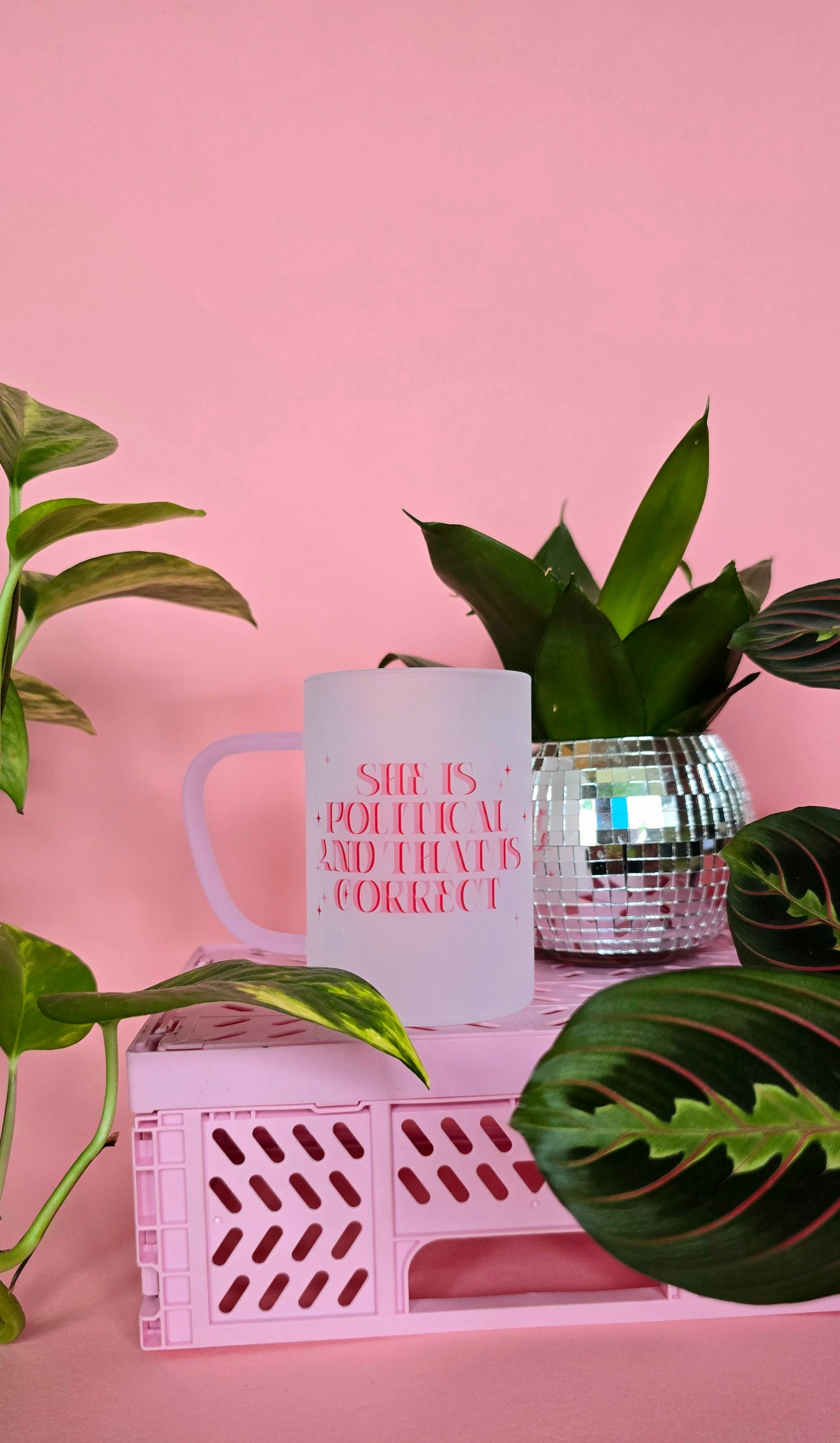 She is Political Mug | Pink Handled Frosted Glass Mug