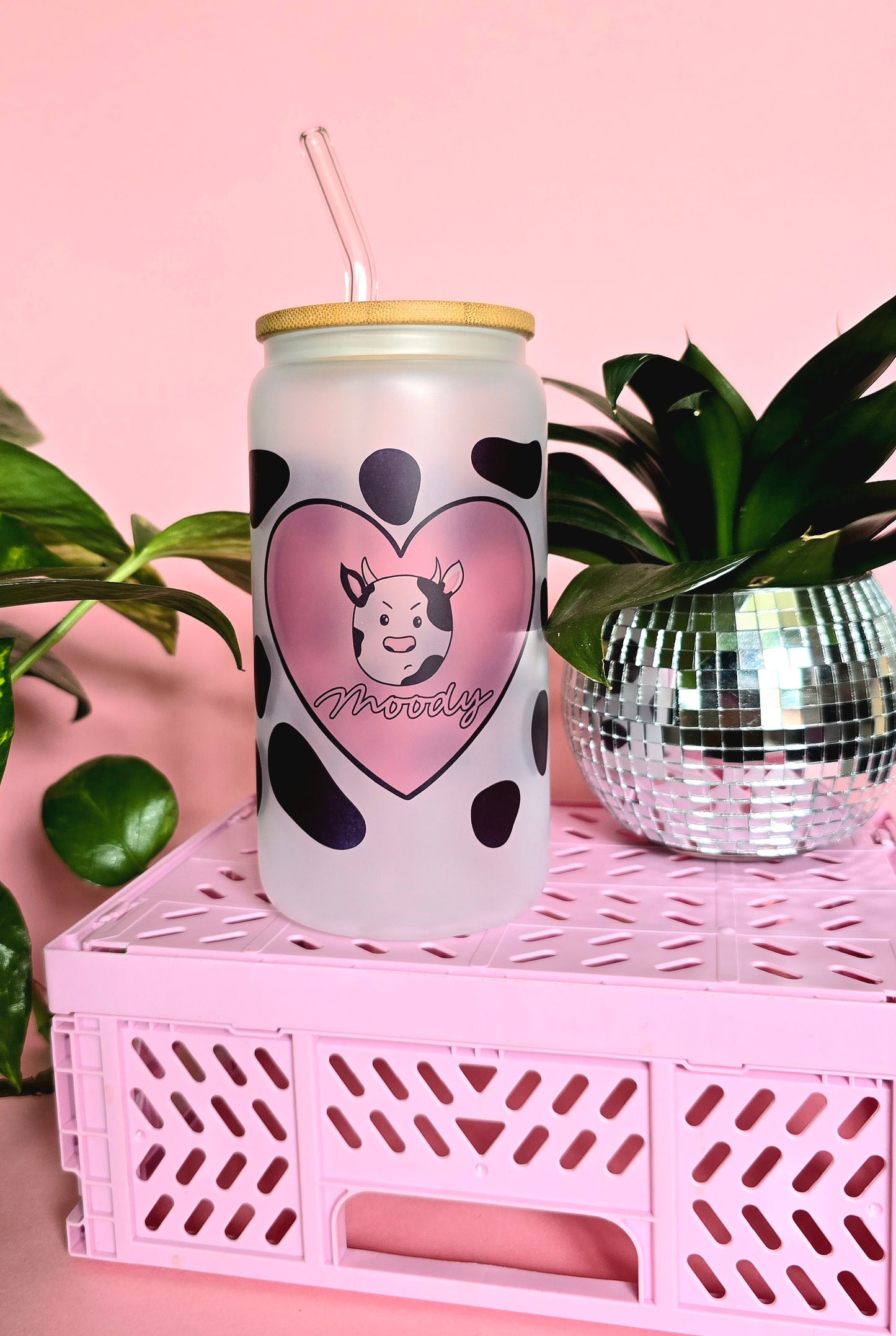 Moody Cow Print Glass Tumbler