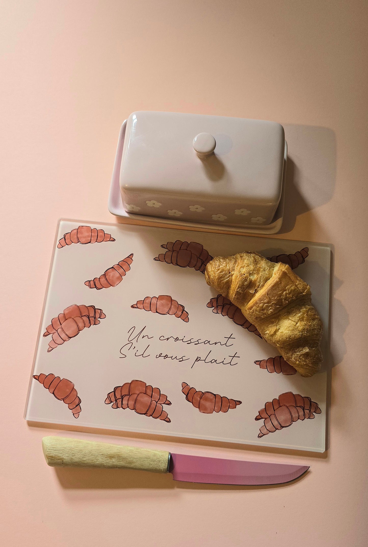French Cute Croissant Glass Chopping Board