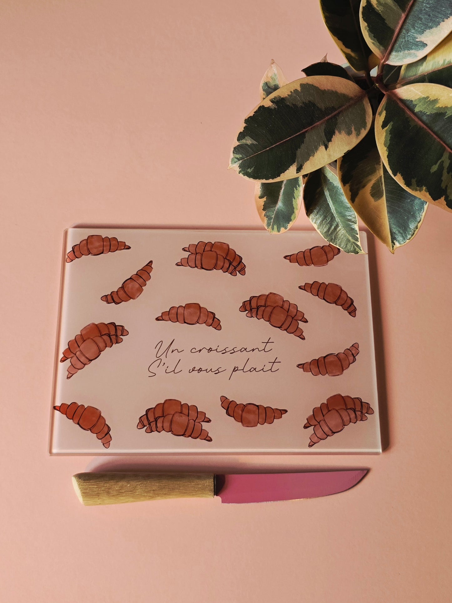 French Cute Croissant Glass Chopping Board