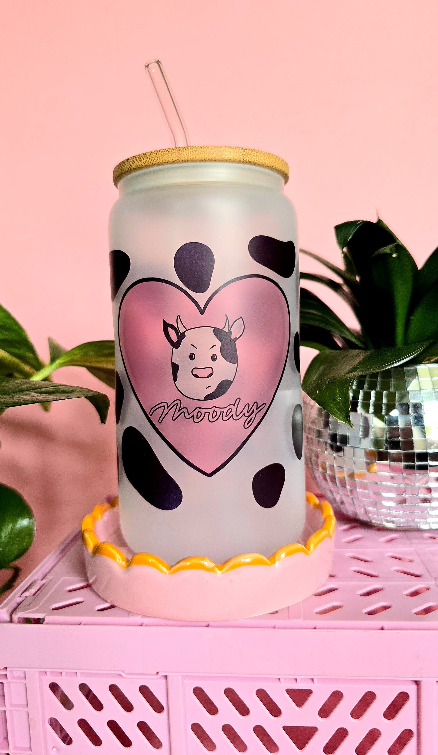 Moody Cow Print Glass Tumbler