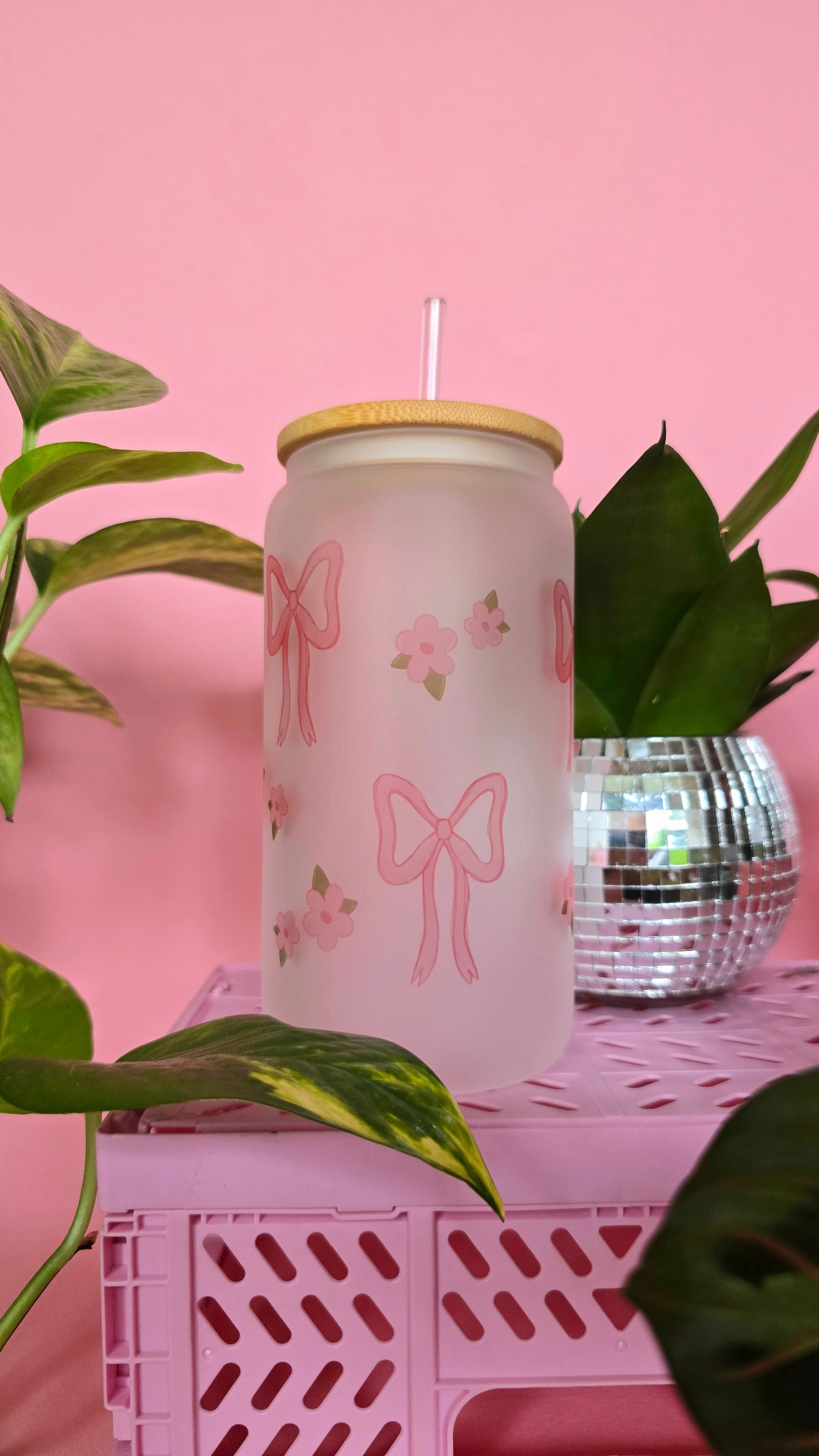 Bows & Flowers | 16oz glass can tumbler
