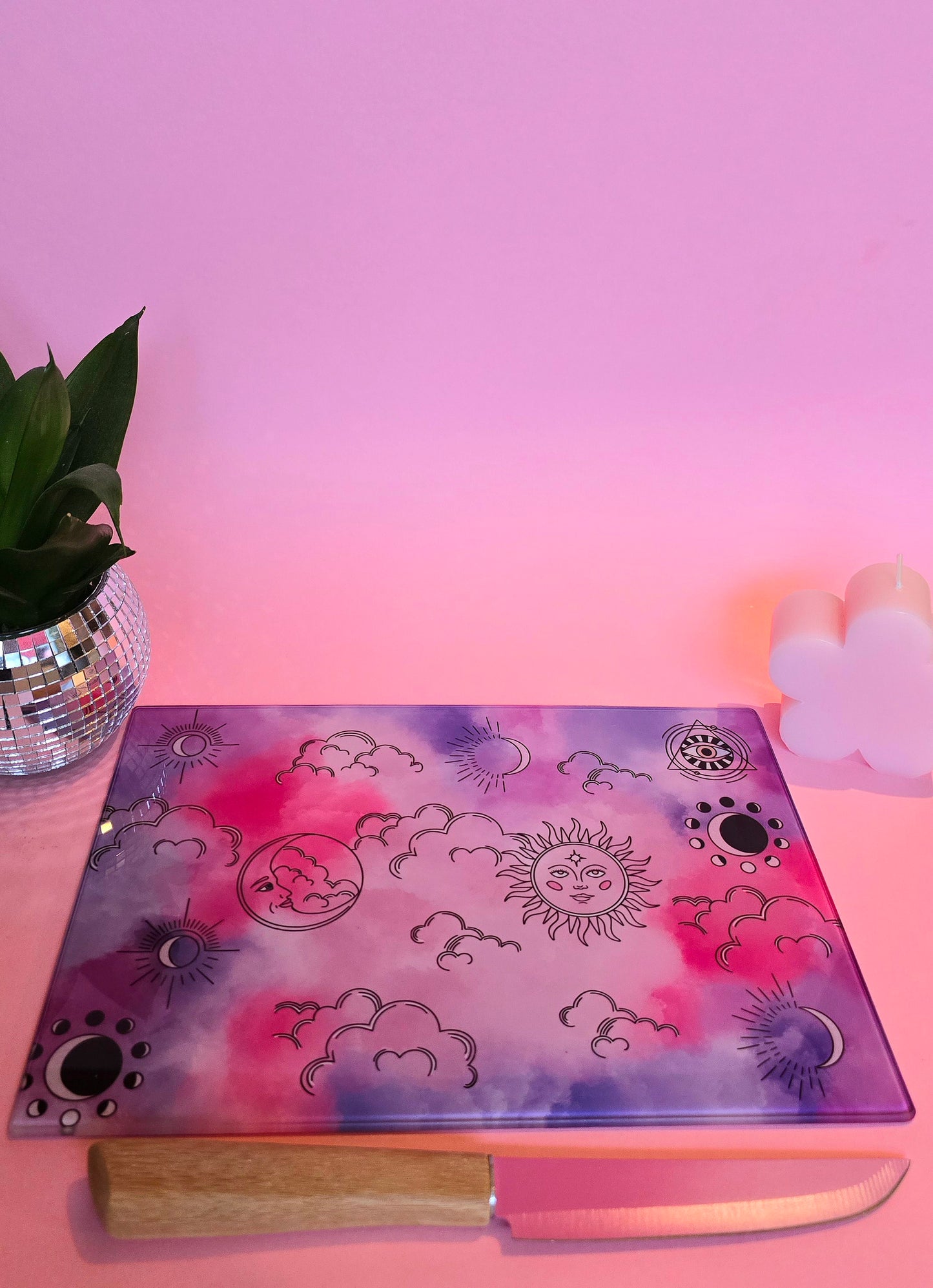 Celestial Sky Pink & Purple Glass Chopping Board
