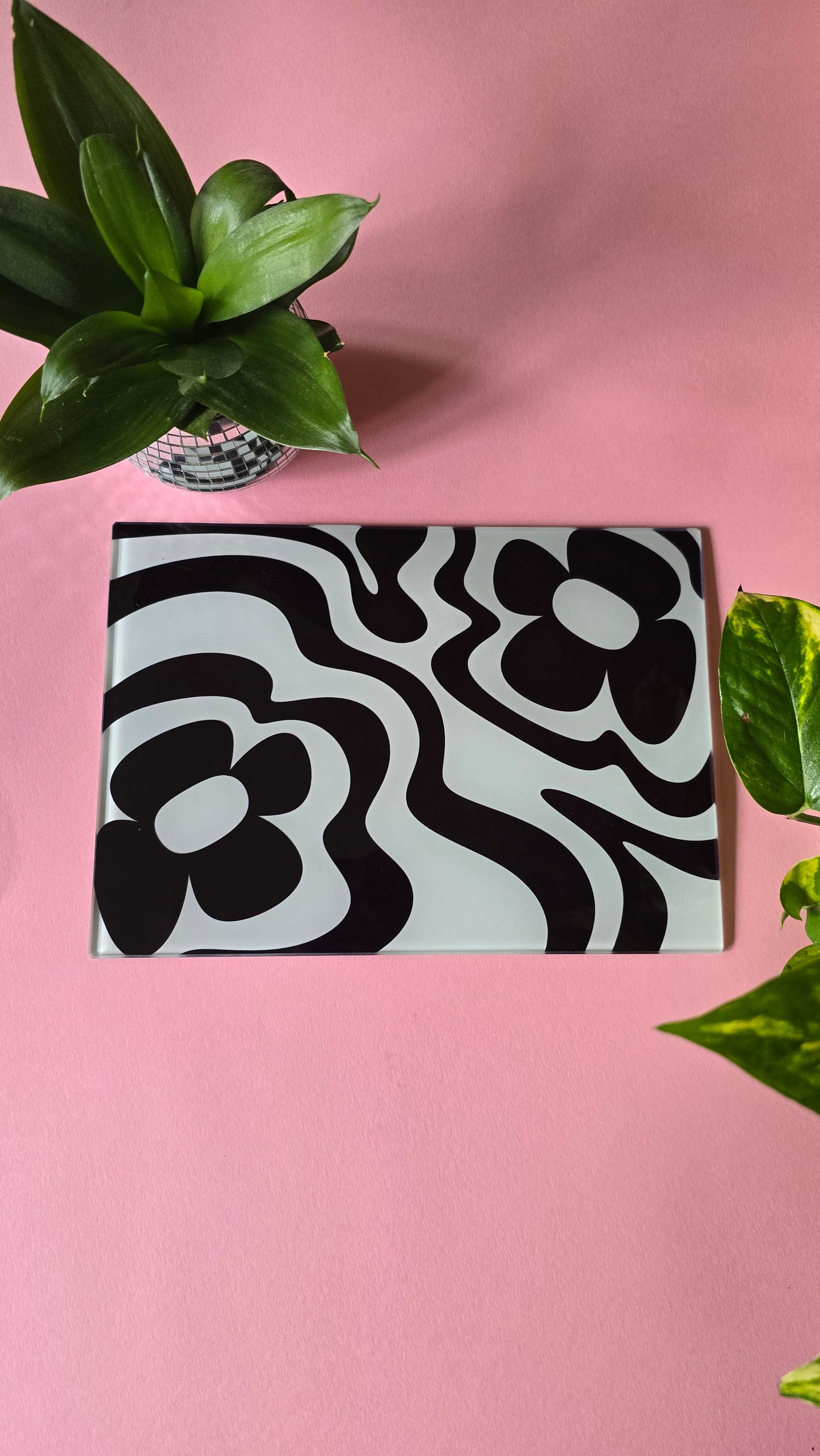 Monochrome Funky Vibey Glass Chopping Board