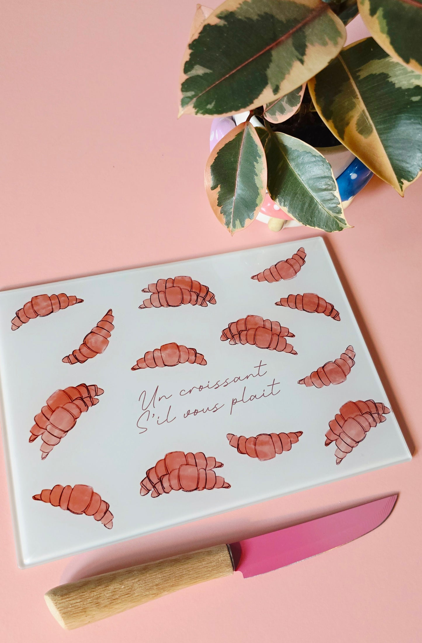 French Cute Croissant Glass Chopping Board