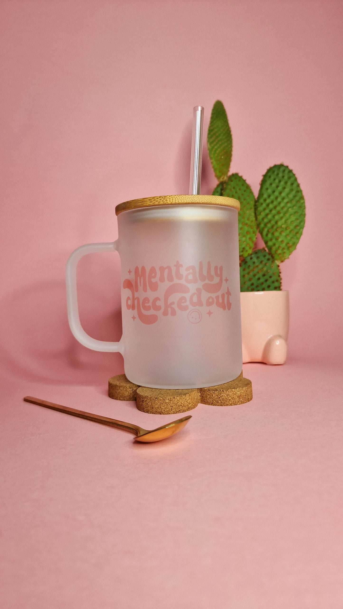 Mentally Checked Out | Large 17oz Glass Frosted Mugs