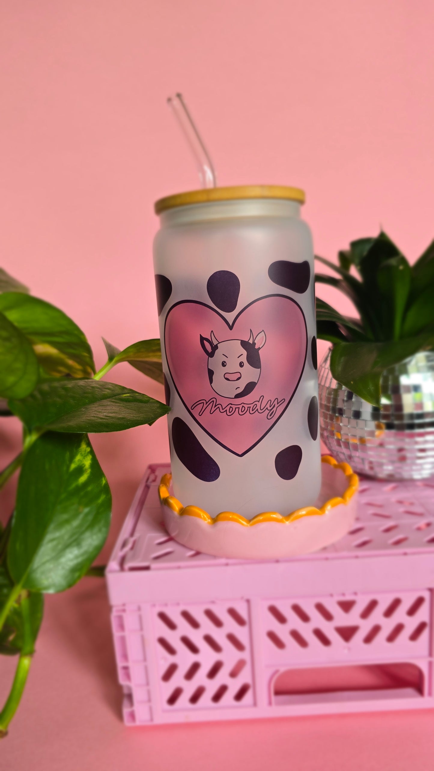 Moody Cow Print Glass Tumbler