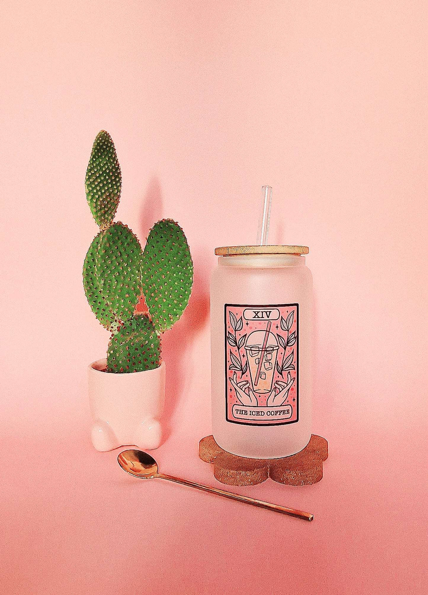 Iced Coffee Tarot 16oz glass can tumbler