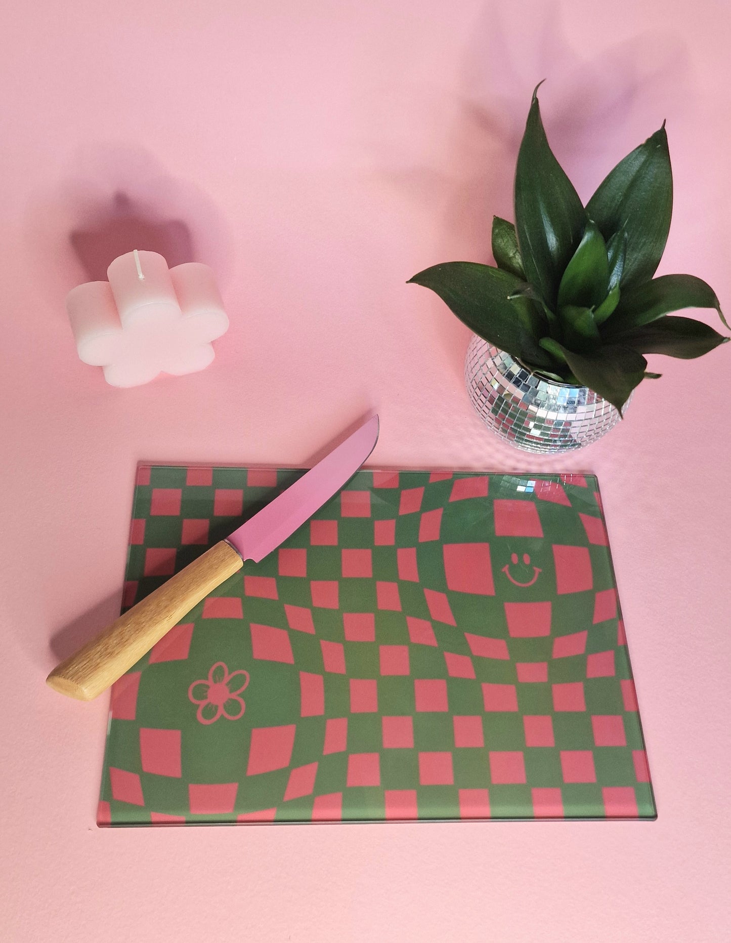 Pink & Green Funky Checkered Chopping Board