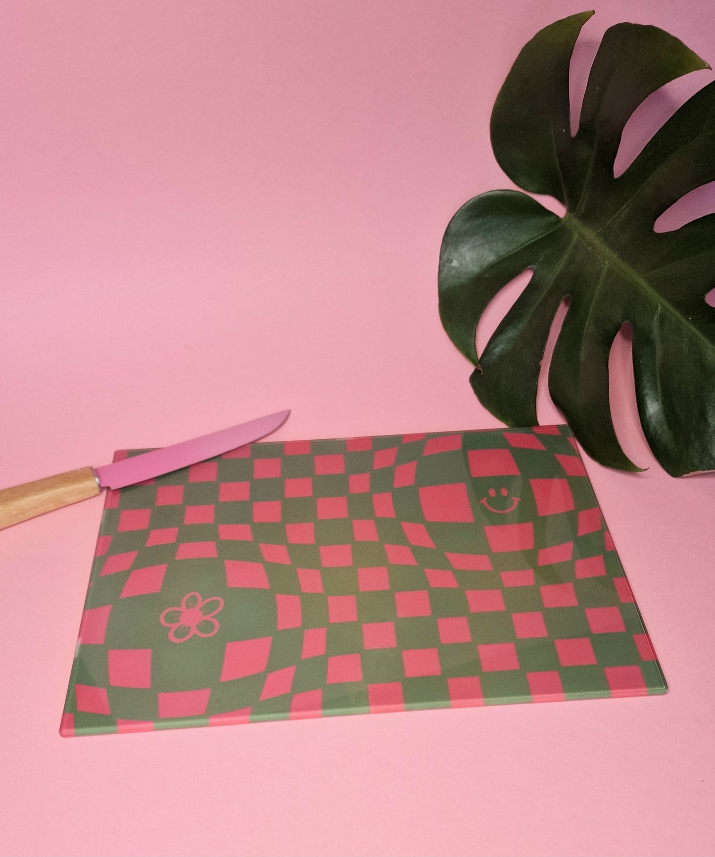 Pink & Green Funky Checkered Chopping Board