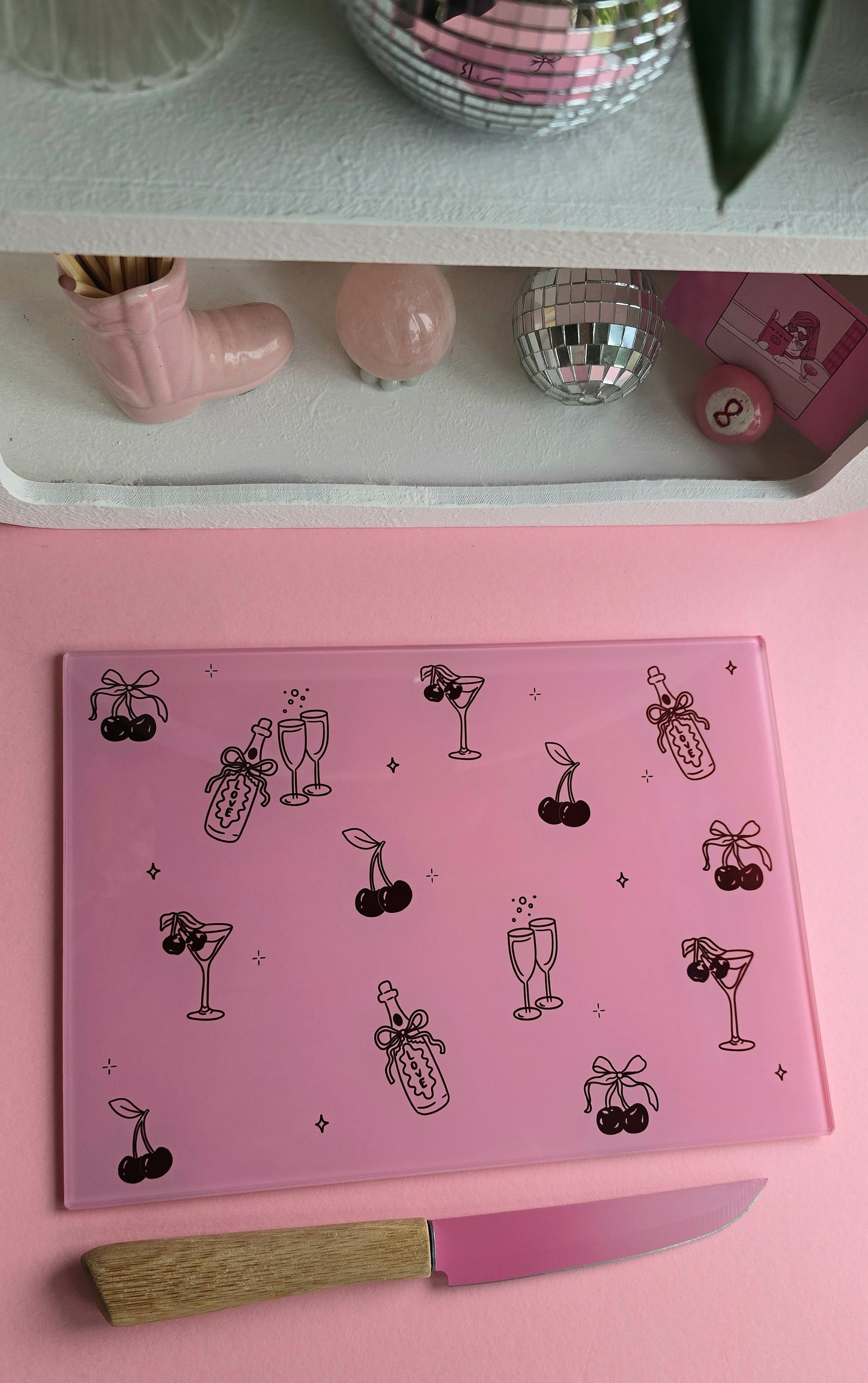 Cherries and Champagne Glass Chopping Board