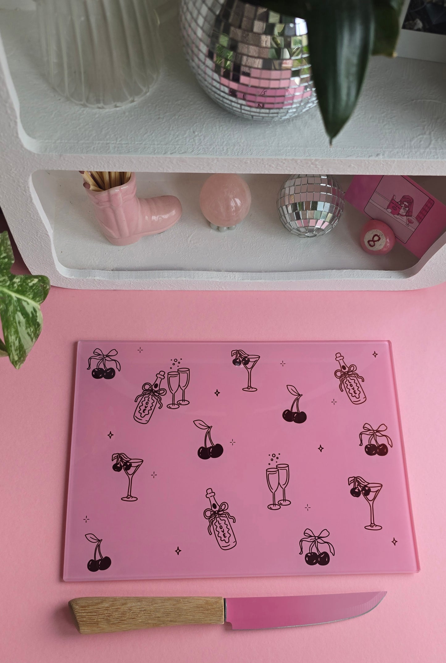 Cherries and Champagne Glass Chopping Board
