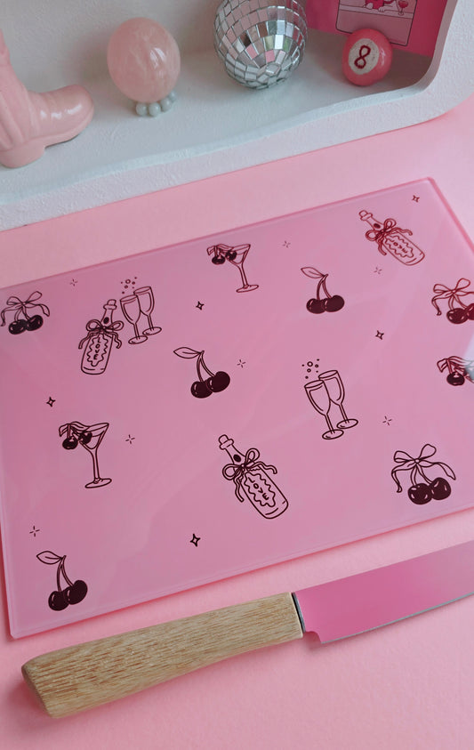 Cherries and Champagne Glass Chopping Board