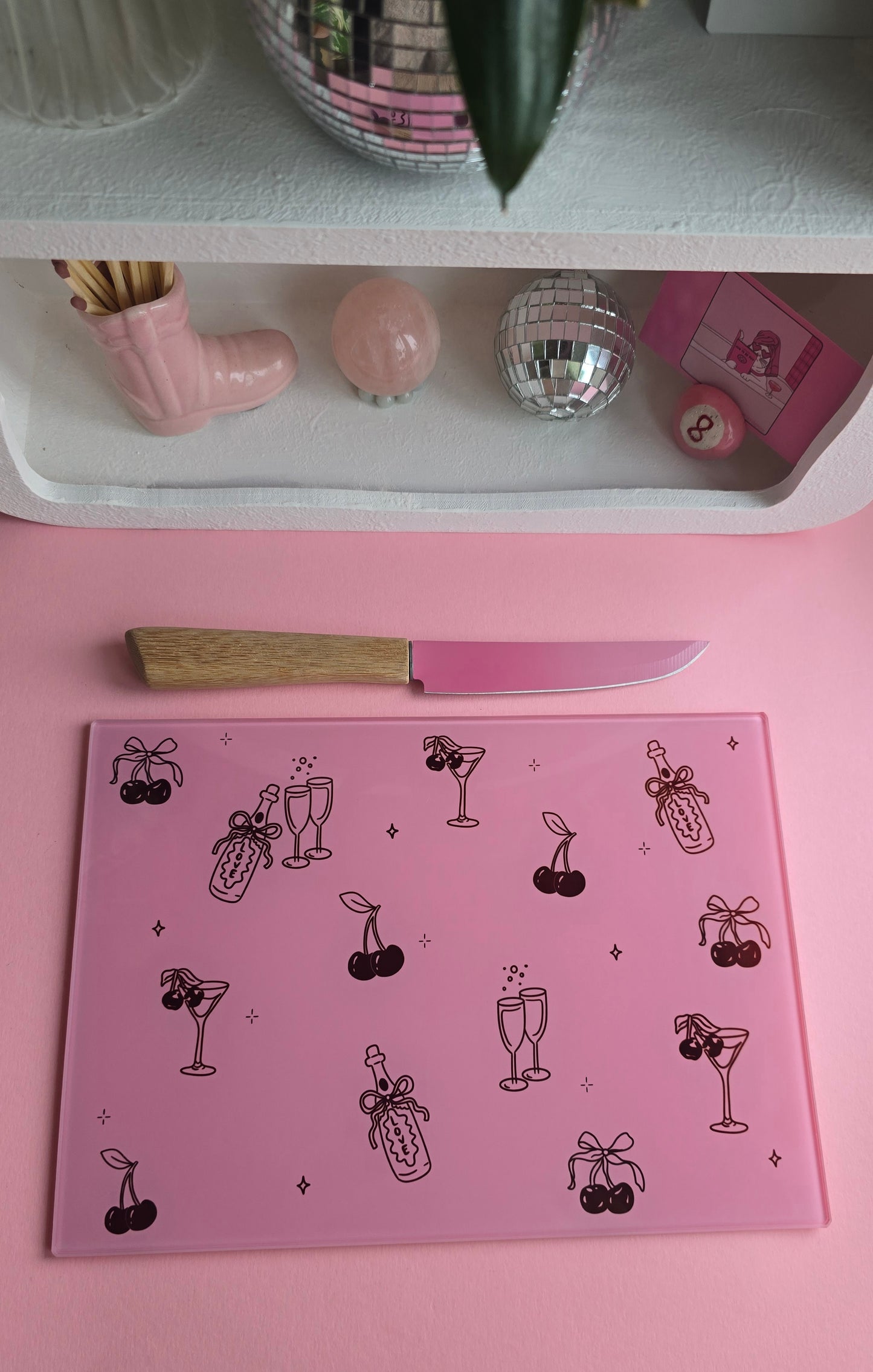 Cherries and Champagne Glass Chopping Board