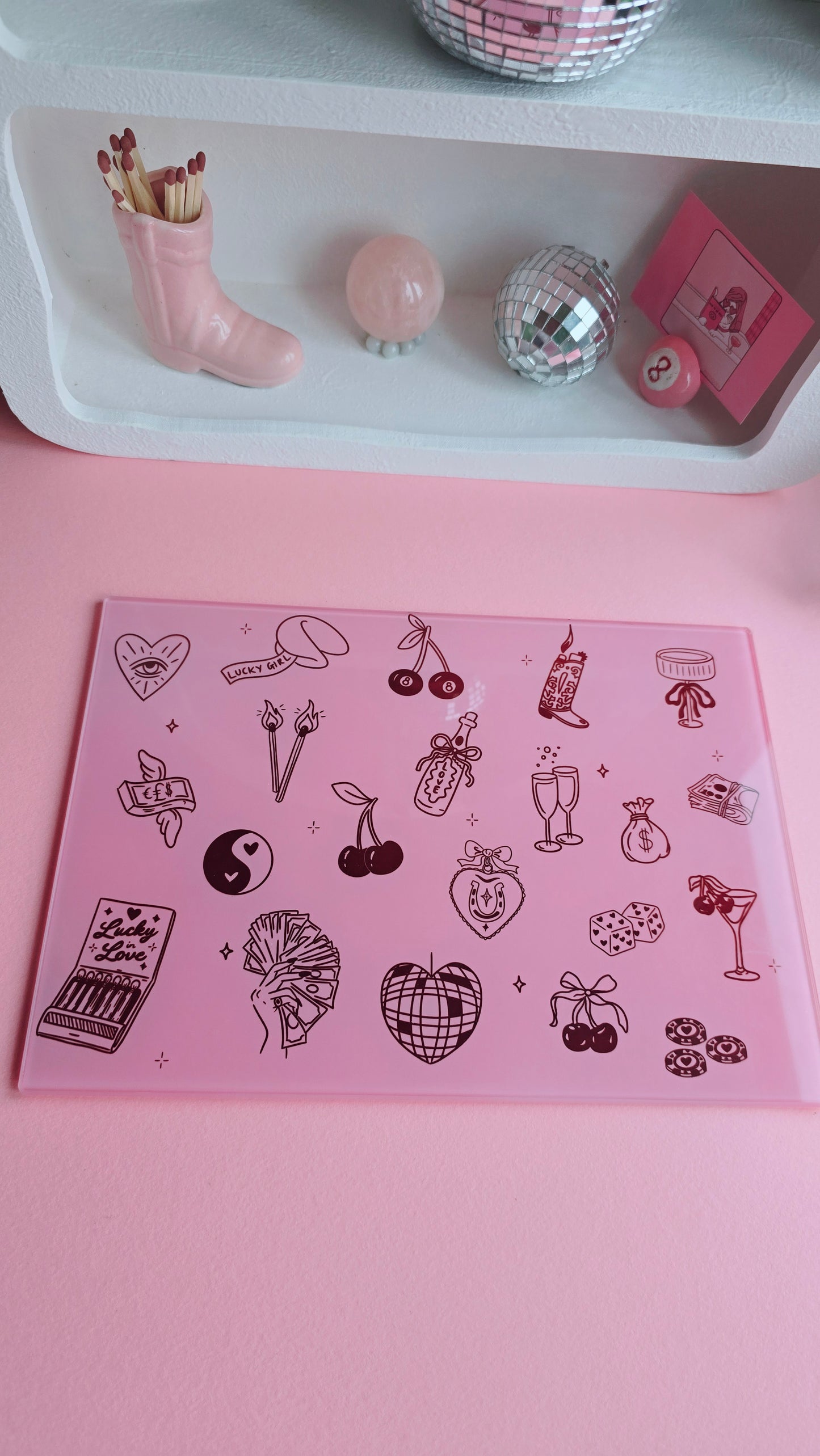 Lucky Girl Pink Glass Chopping Board