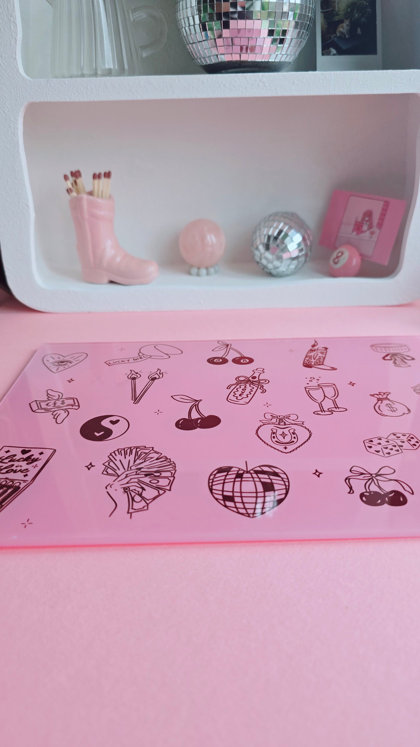 Lucky Girl Pink Glass Chopping Board