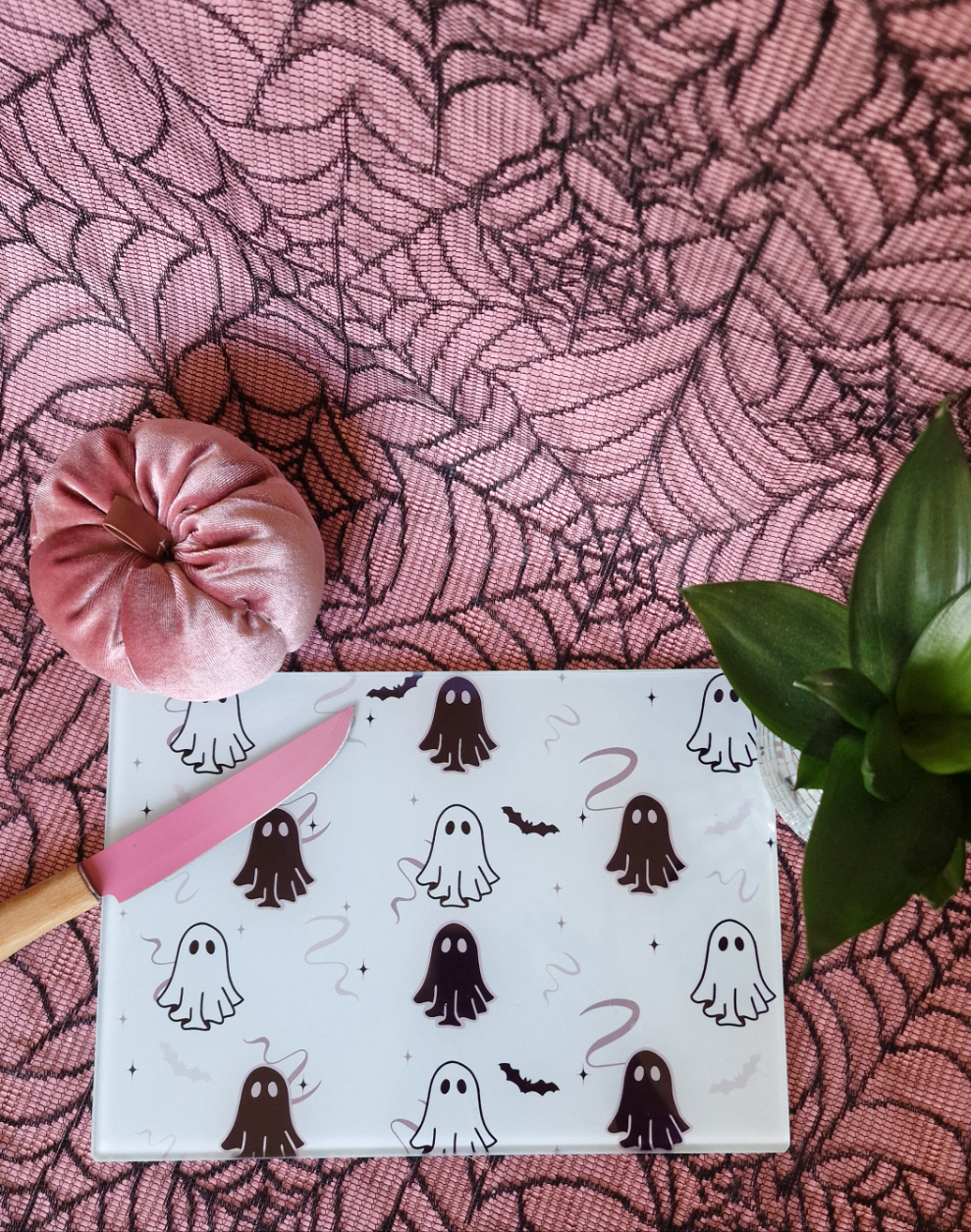 Monochrome Ghosties Glass Chopping Board