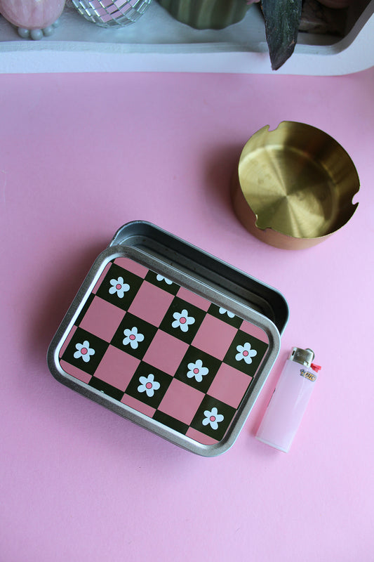 Pink & Green Flowers Rolling Tobacco Tin