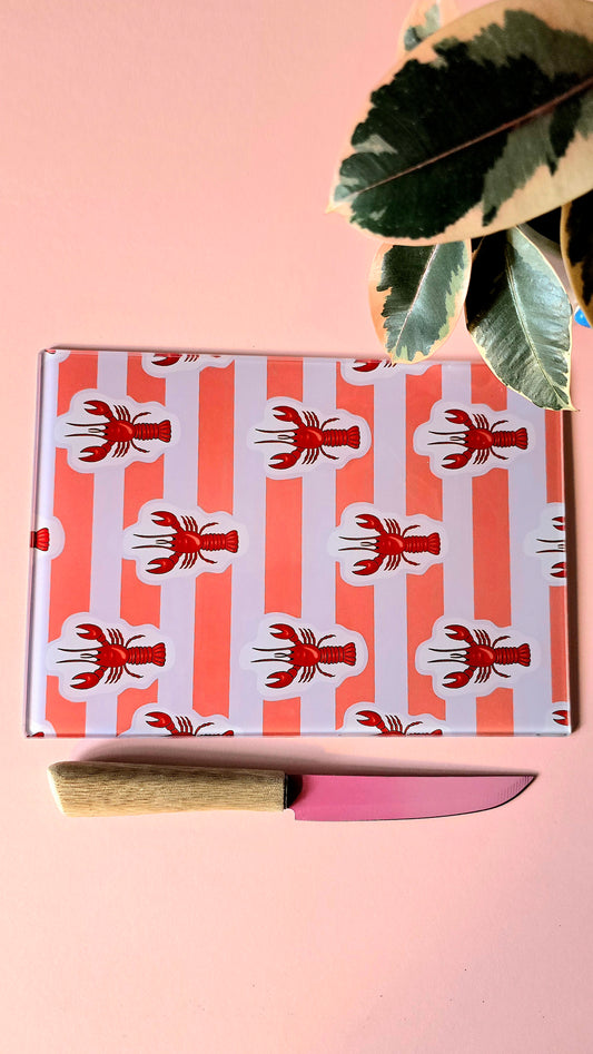 Stripey Lobster Funky Glass Chopping Board