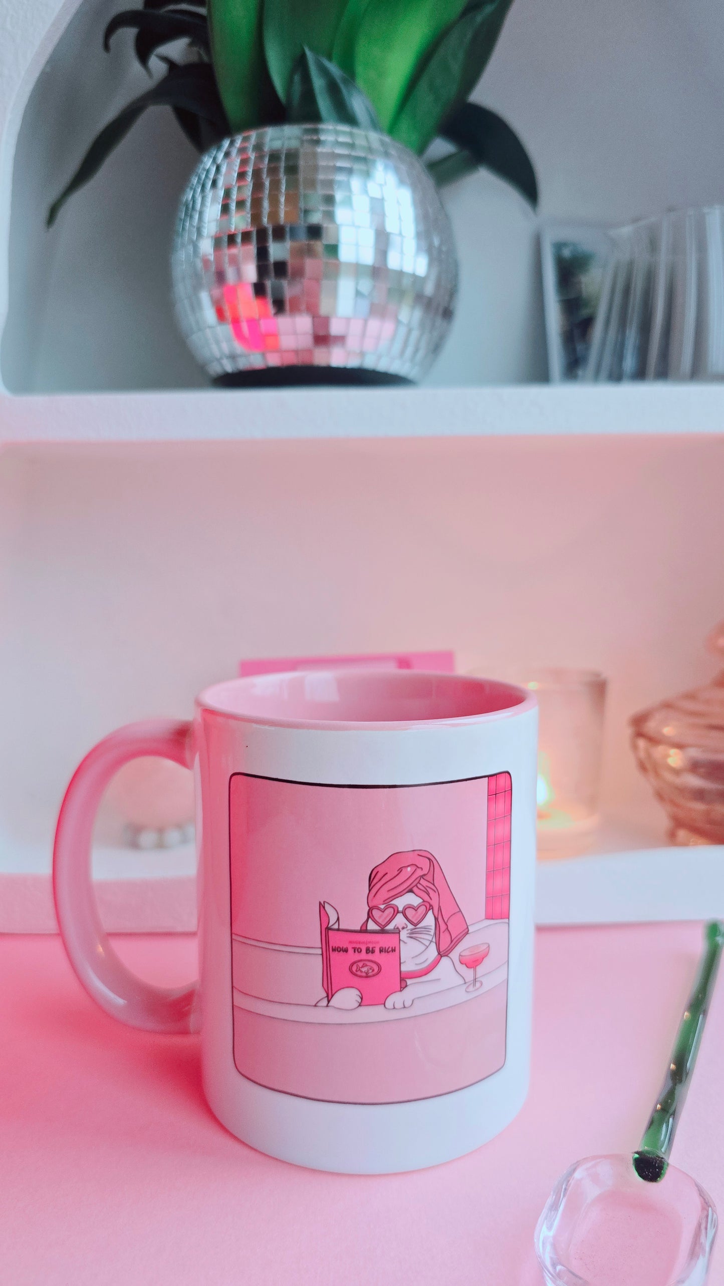 Funny Rich Cat Ceramic Pink Mug