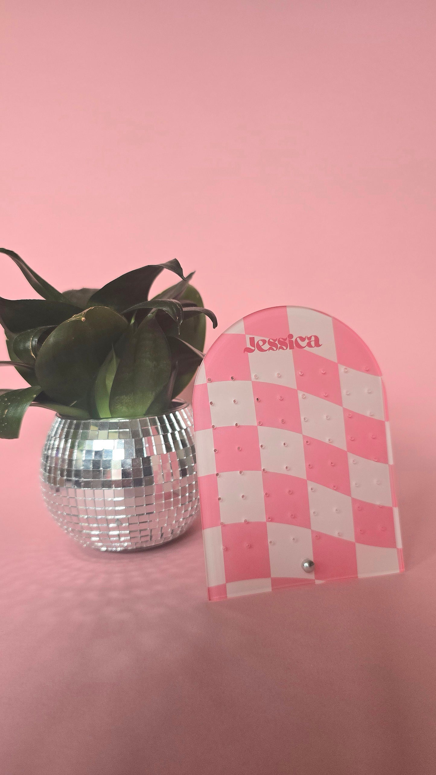 Earring Display Stand | Pink Check Personalised Stand | Holds 32 Pairs of Earrings | Stud Earring Jewelery Holder