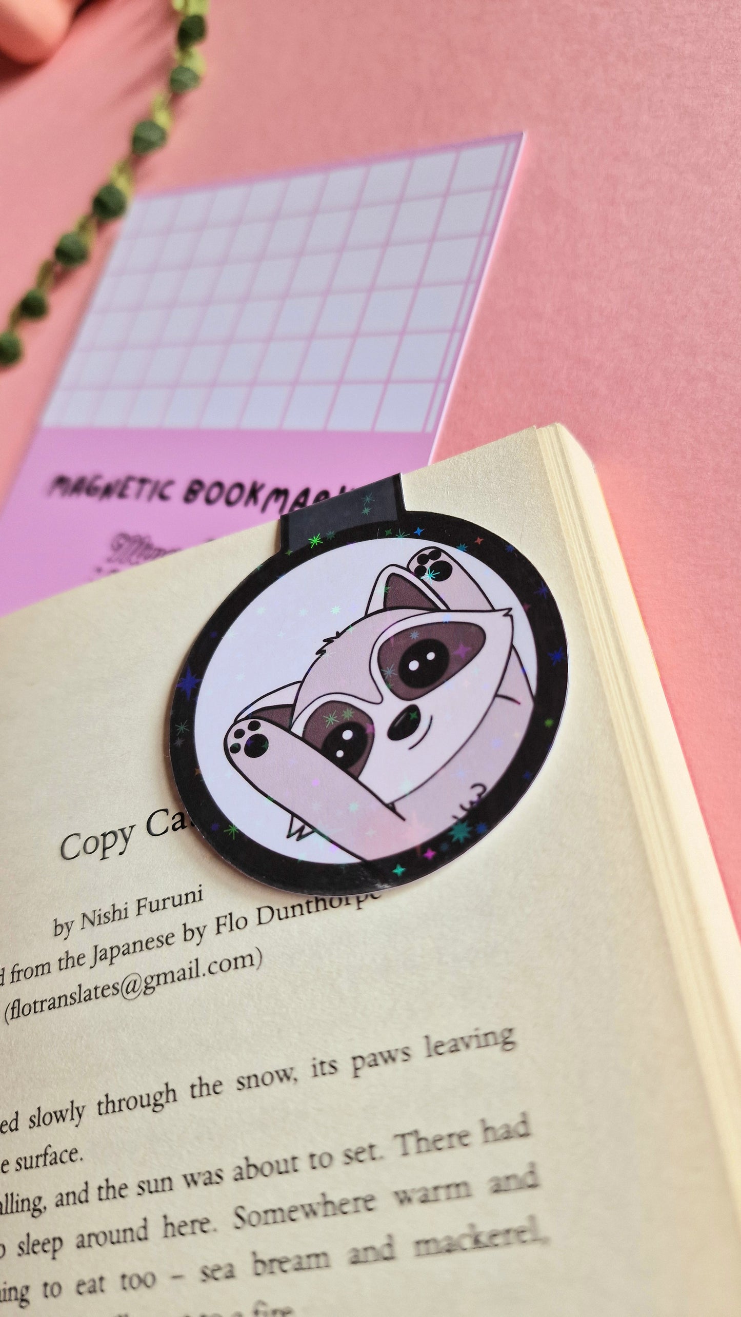 Pedro Raccoon Magnetic Flip Bookmark