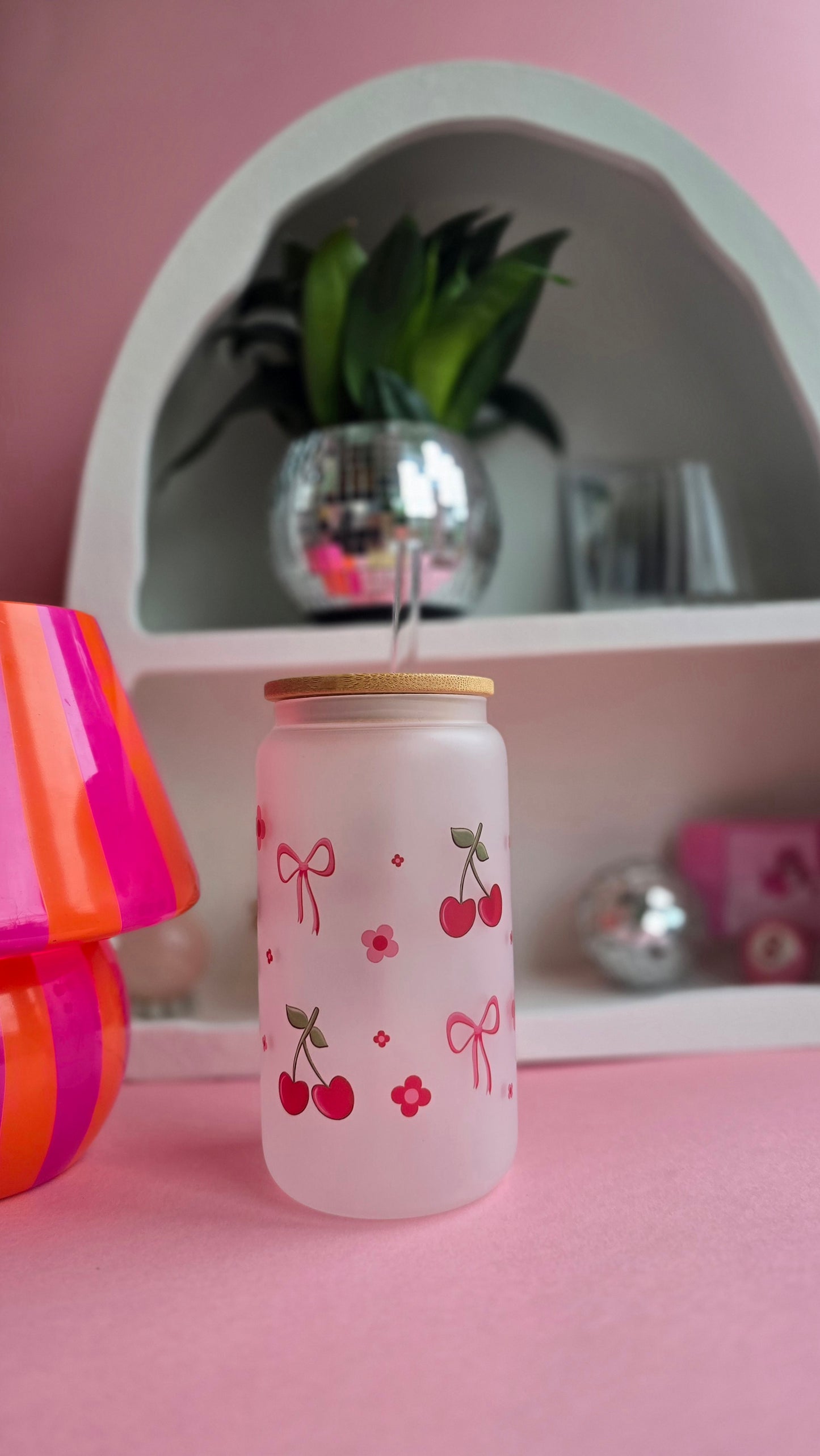 Cute Cherry Coquette Aesthetic Bows Glass Tumbler