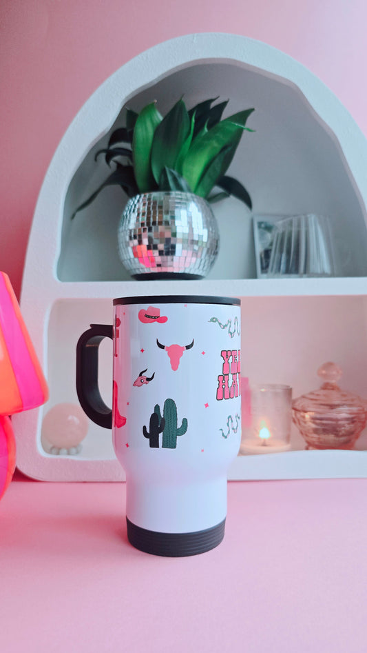 Yee Haw Western Pink & Green | Cute Travel Mugs