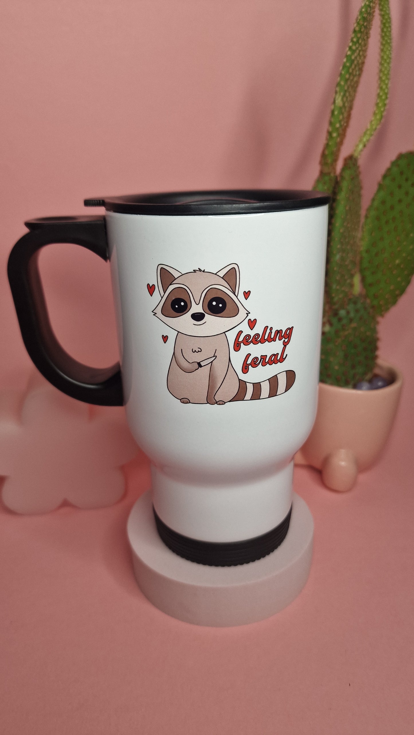 Cute Feeling Feral Raccoon Travel Mug