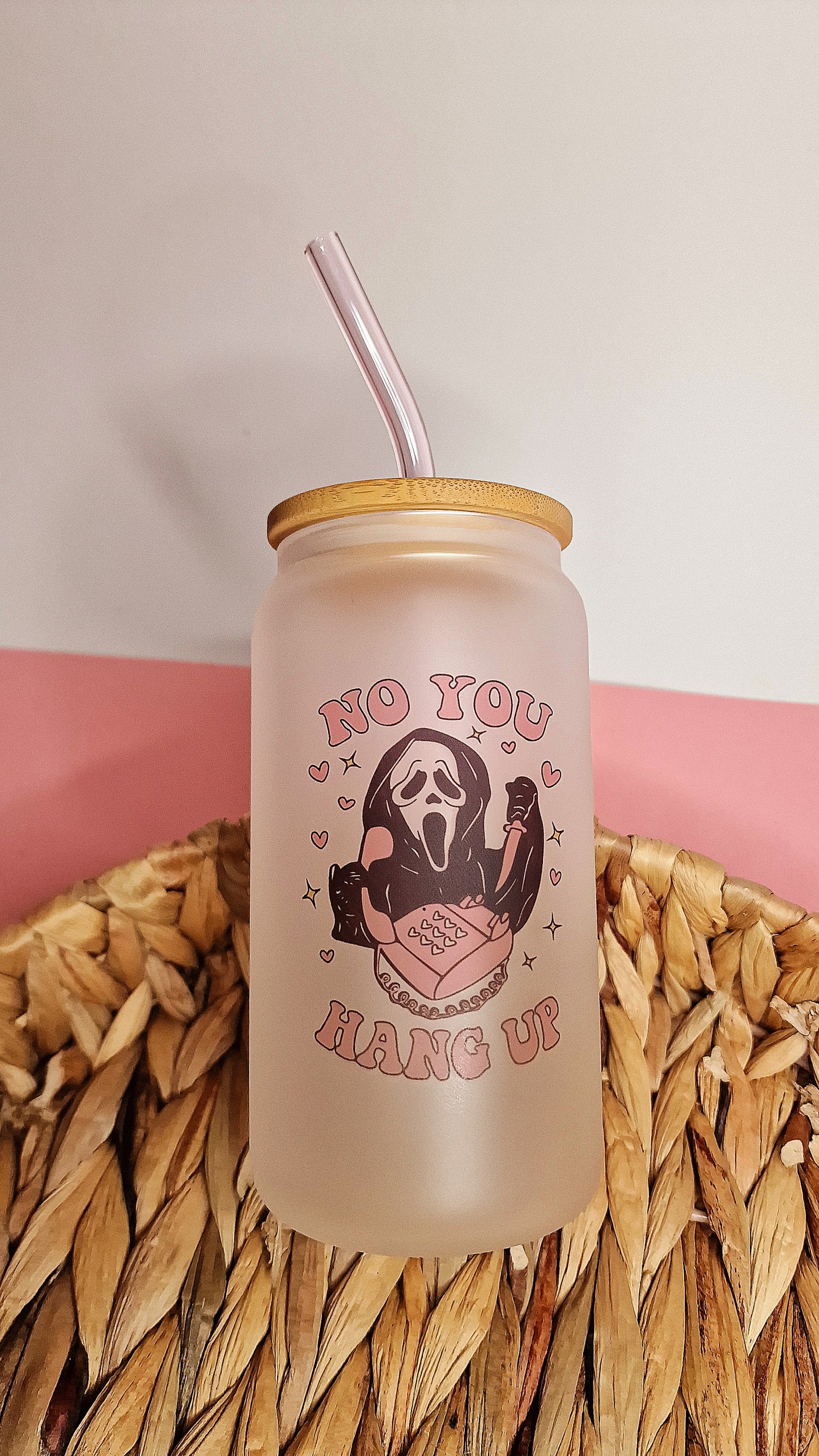 Ghostface You Hang Up Pink | 16oz Frosted Glass Can