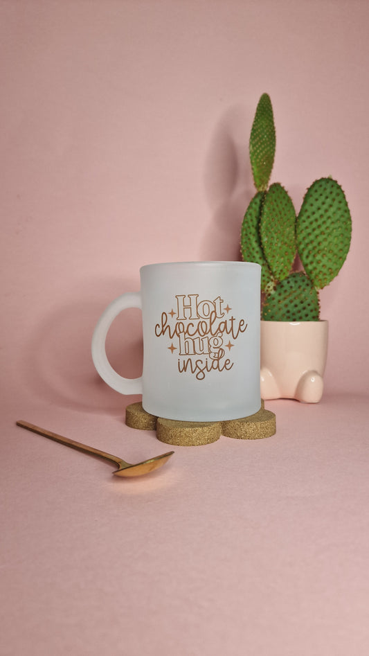 Hot Chocolate Hug Mug | 10oz Frosted Glass Mugs