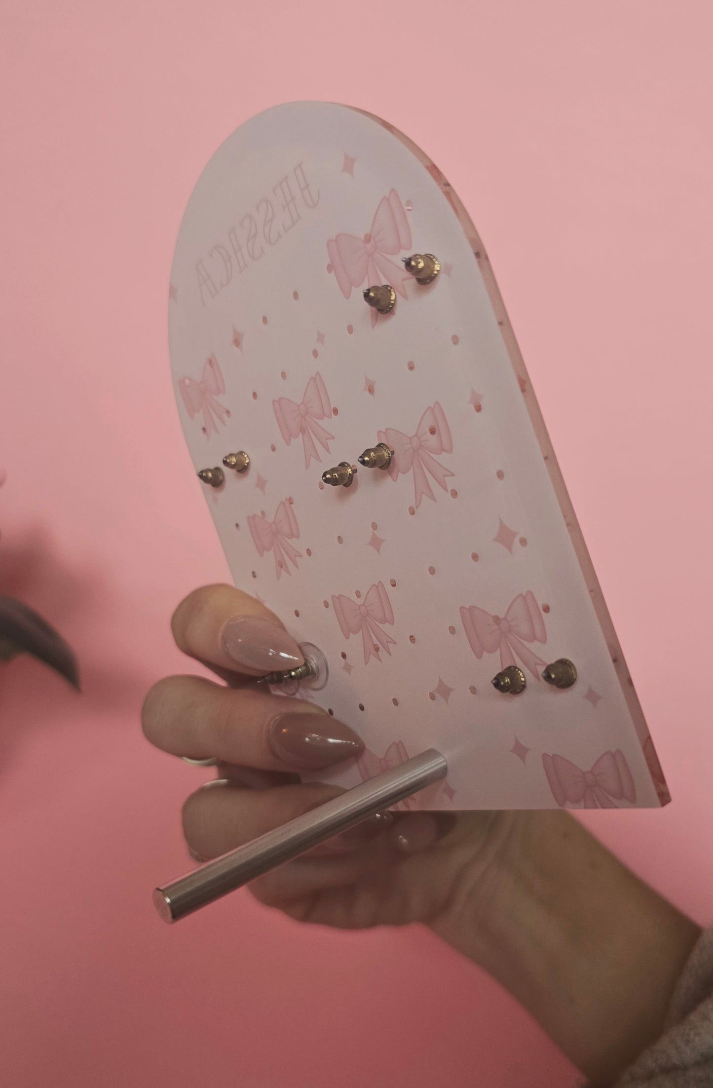 Personalised Earring Display Stand | Pink Bows | Holds 32 Pairs of Earrings | Stud Earring Jewelery Holder