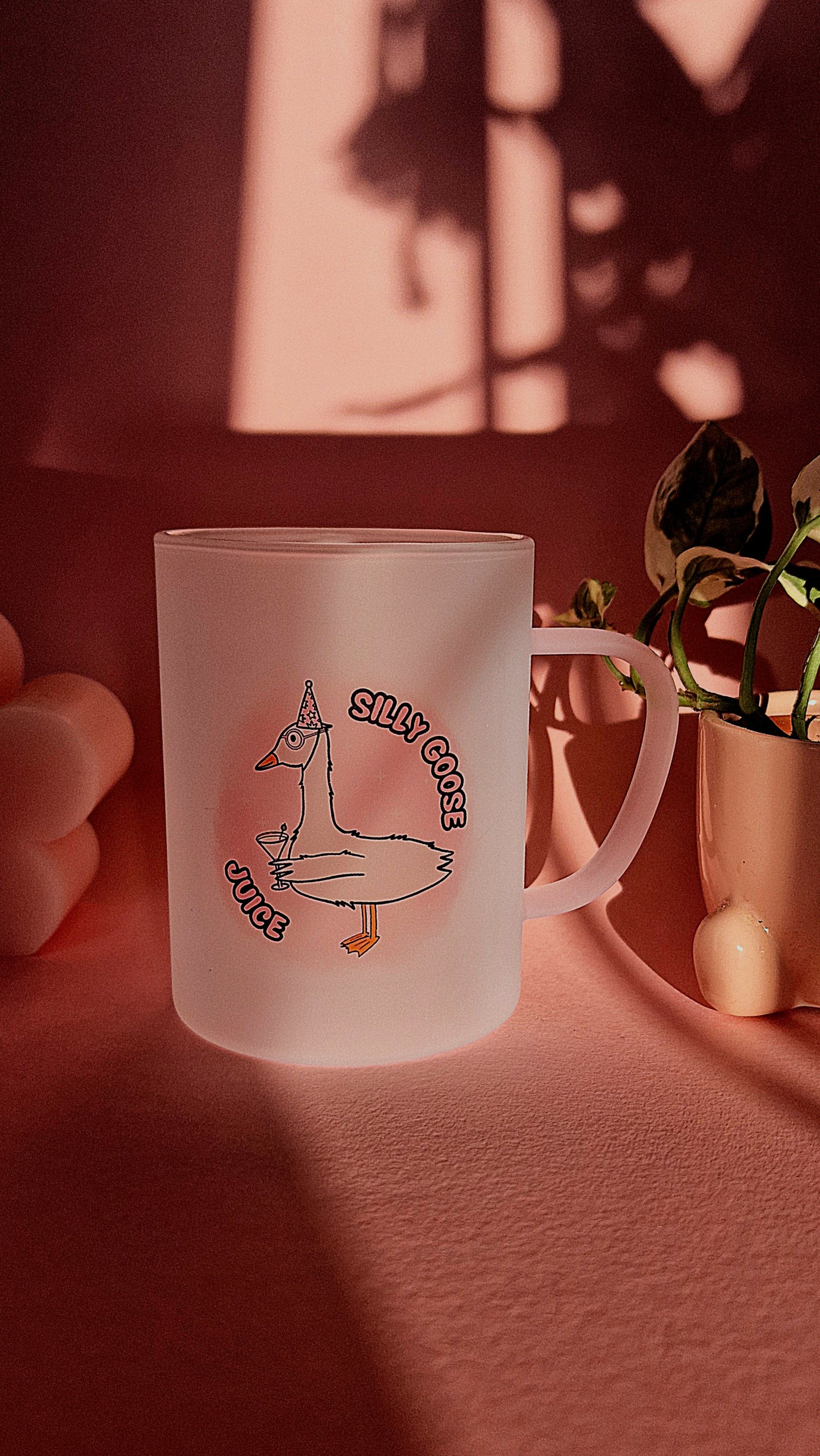 Silly Goose Juice | Pink Handled Frosted Glass Mug