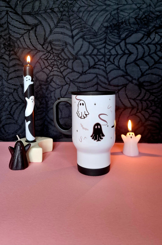 Monochrome Ghosties Travel Mug