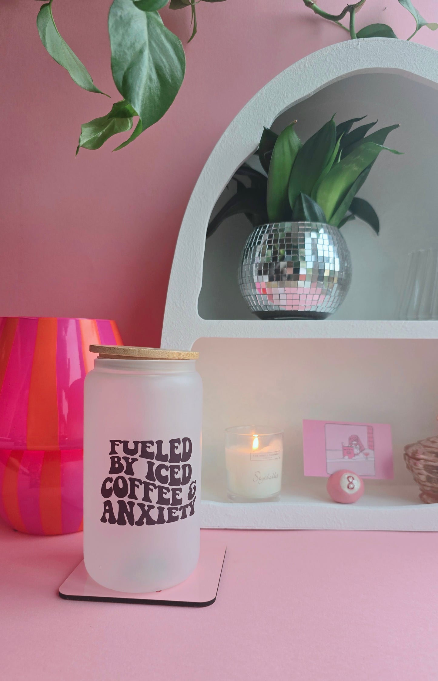 Iced Coffee & Anxiety | 16oz Glass Can Tumbler