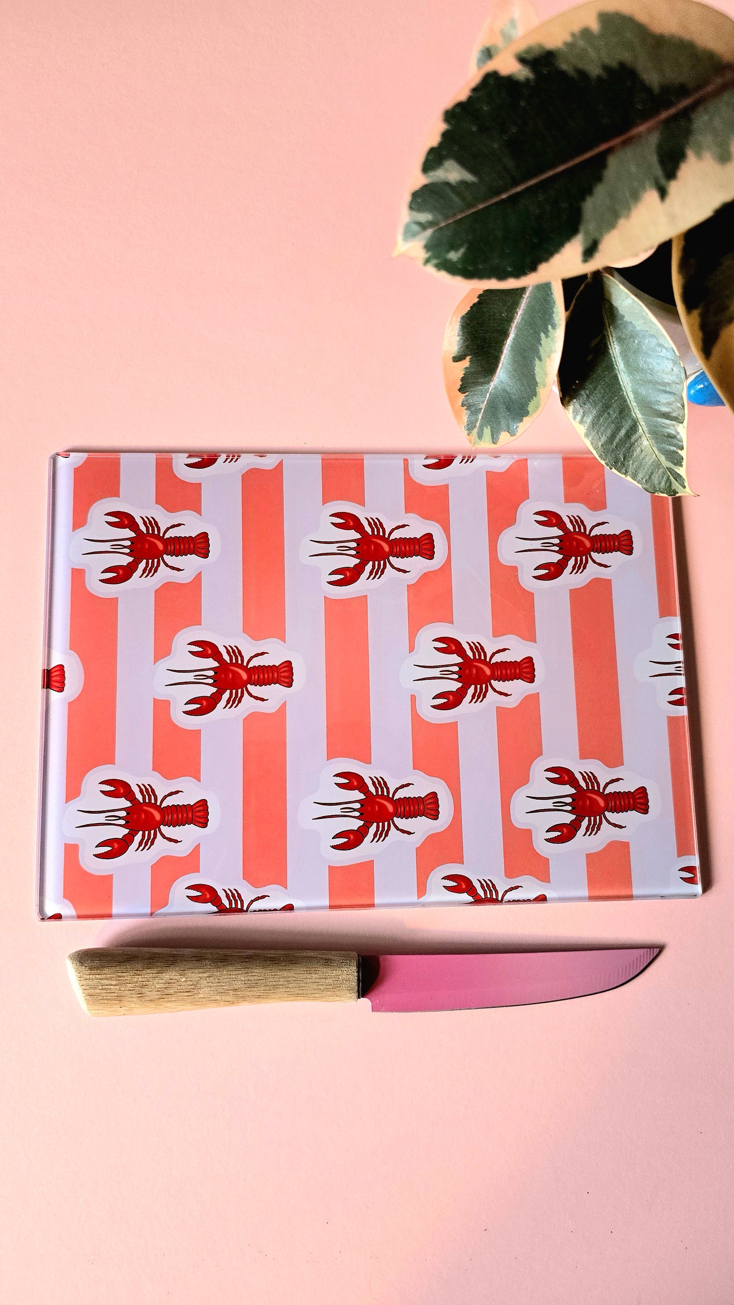Stripey Lobster Funky Glass Chopping Board