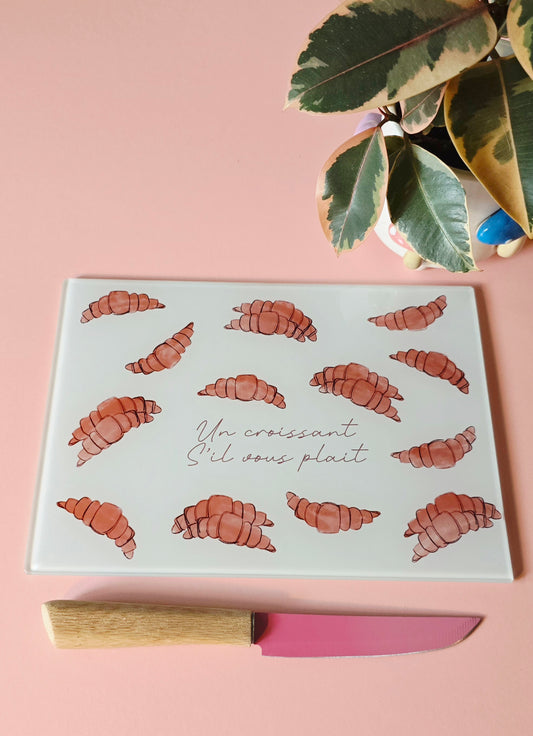 French Cute Croissant Glass Chopping Board