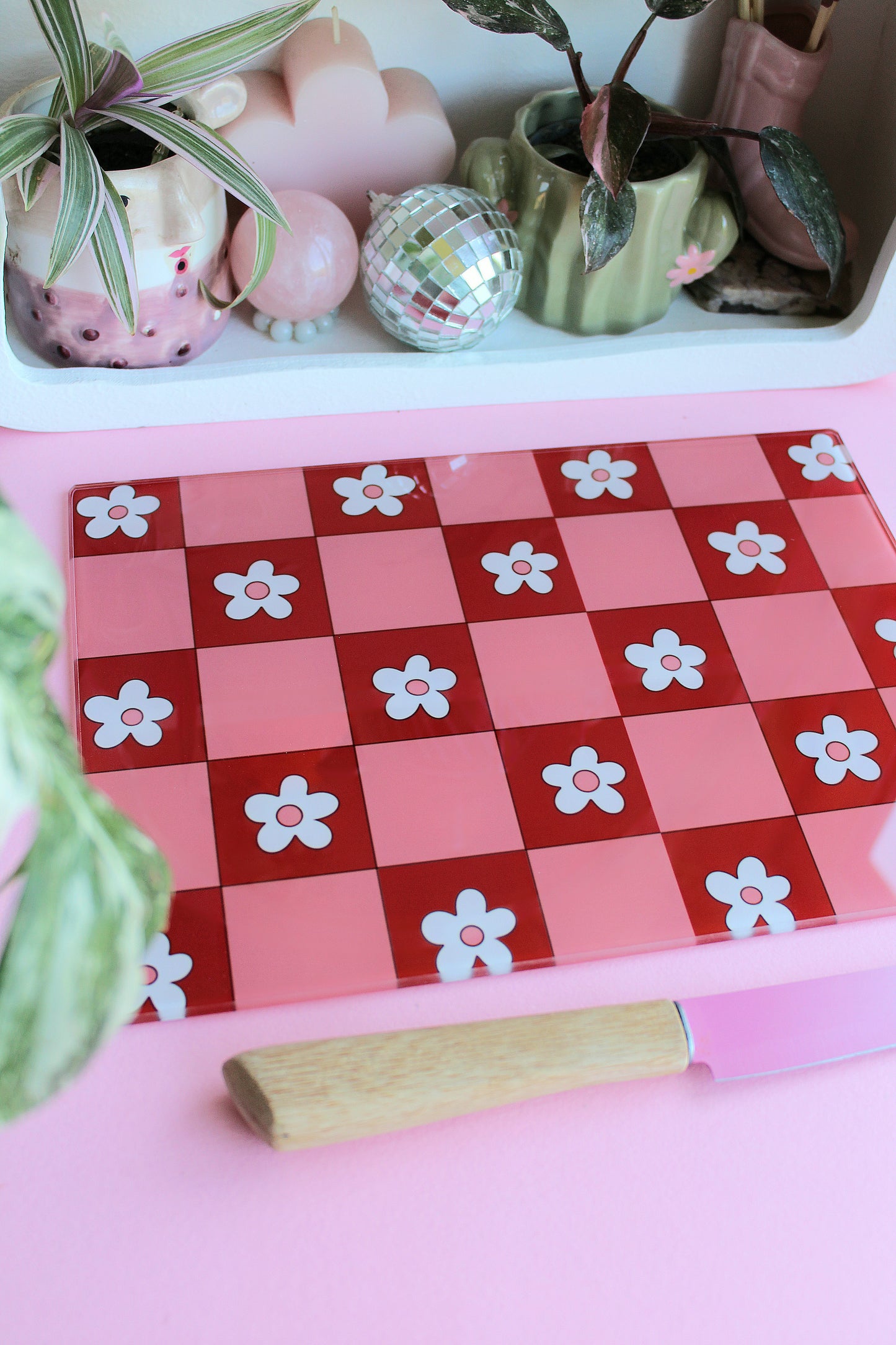 Pink & Red Flowers Glass Chopping Board