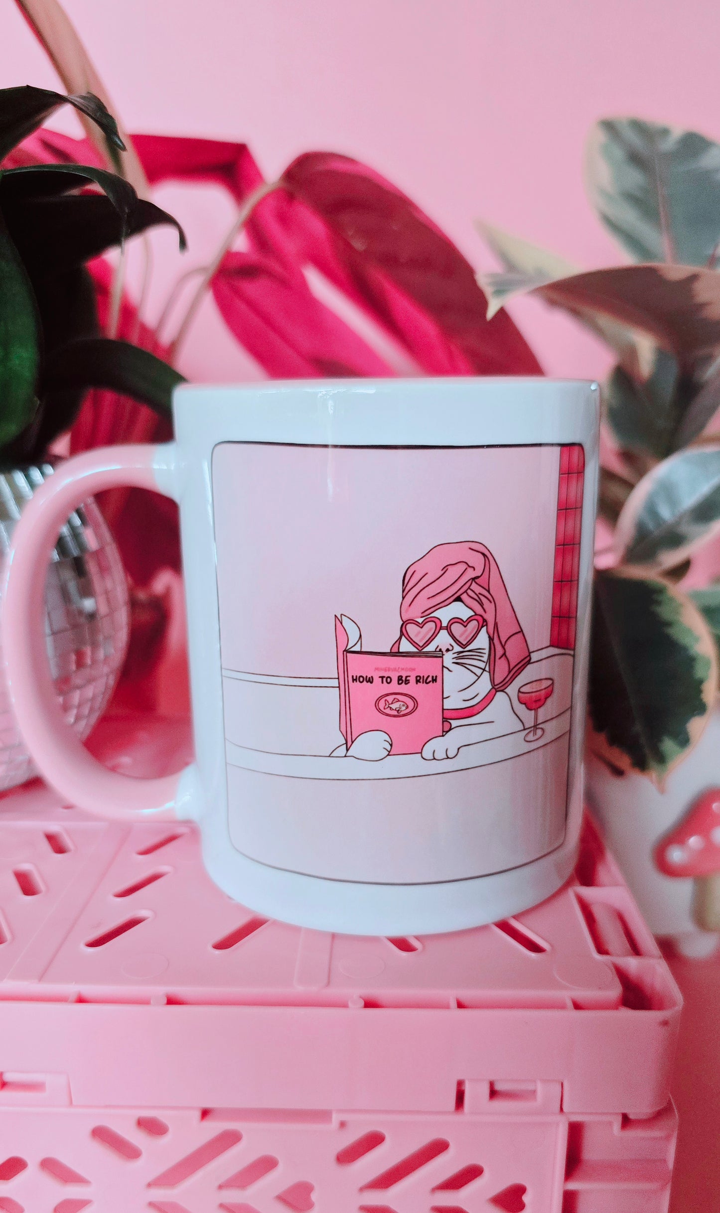 Funny Rich Cat Ceramic Pink Mug