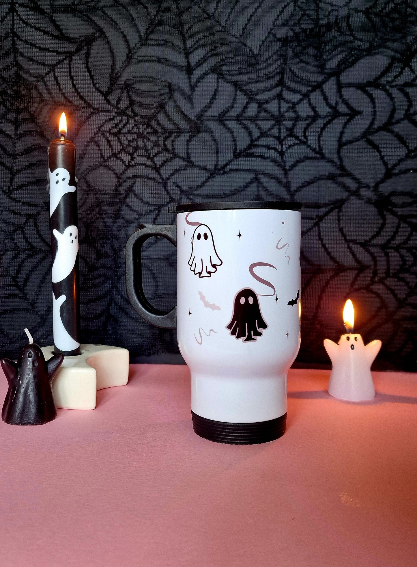 Monochrome Ghosties Travel Mug