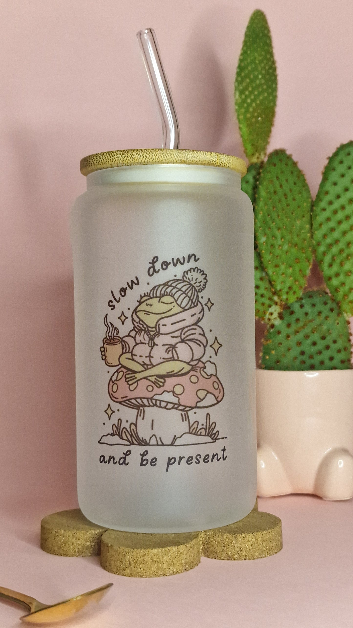 Slow Down Frog | 16oz Glass Can Tumbler