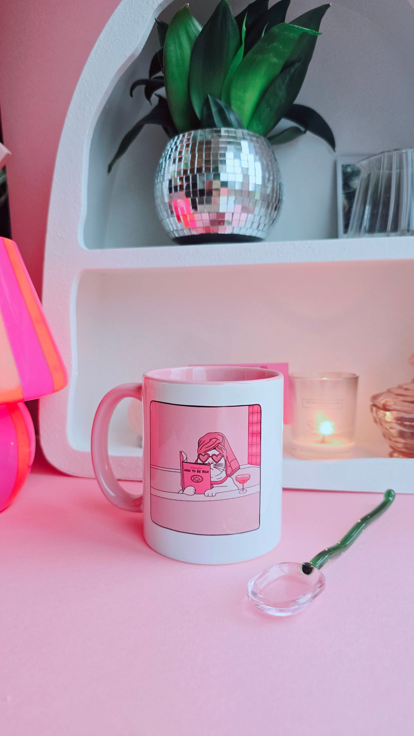 Funny Rich Cat Ceramic Pink Mug