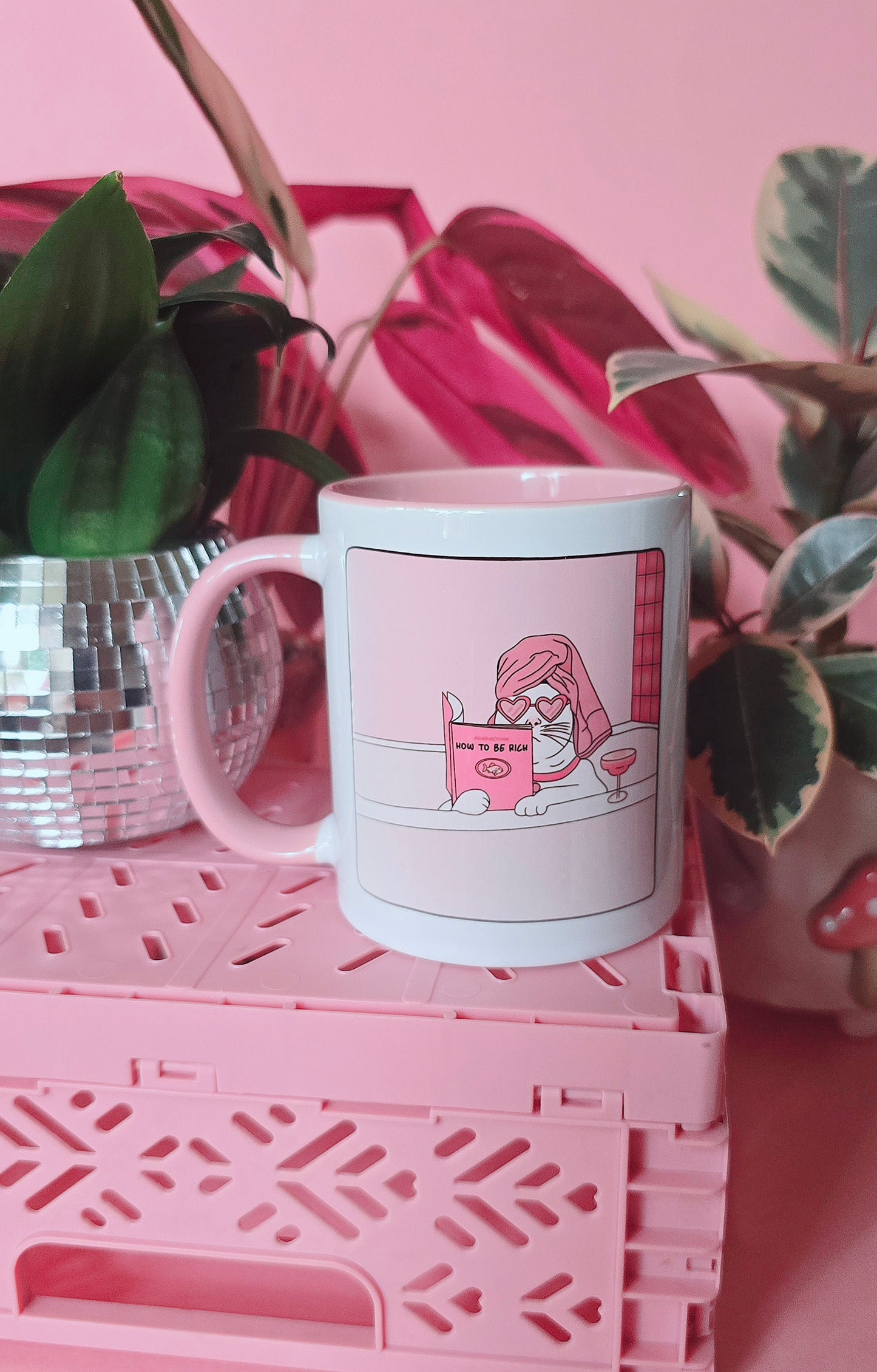 Funny Rich Cat Ceramic Pink Mug