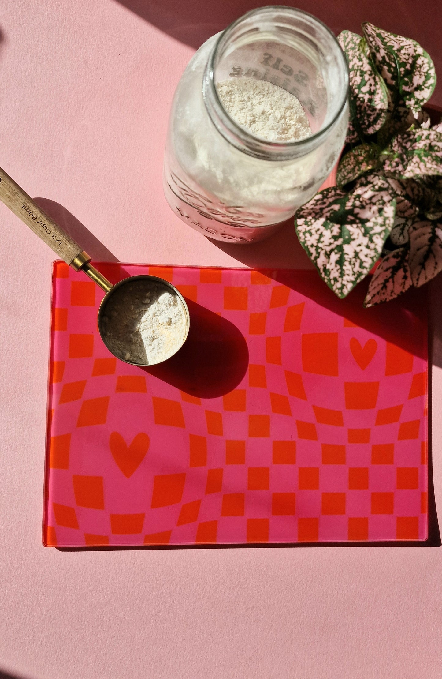 Funky Checkered Pink & Orange Glass Chopping board